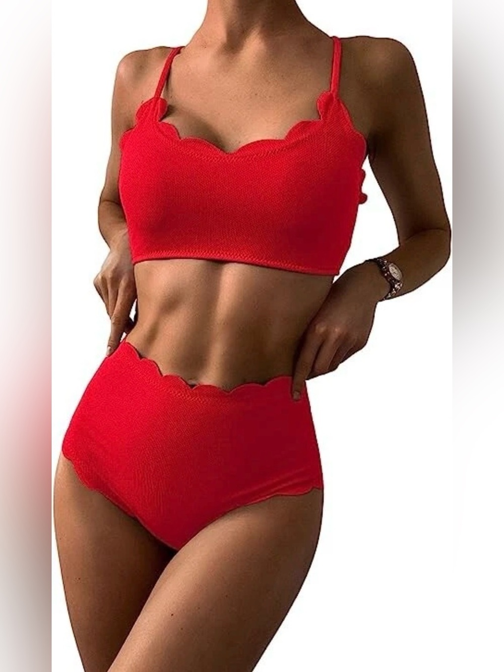 Scalloped Brick Red Two-Piece Swim Set